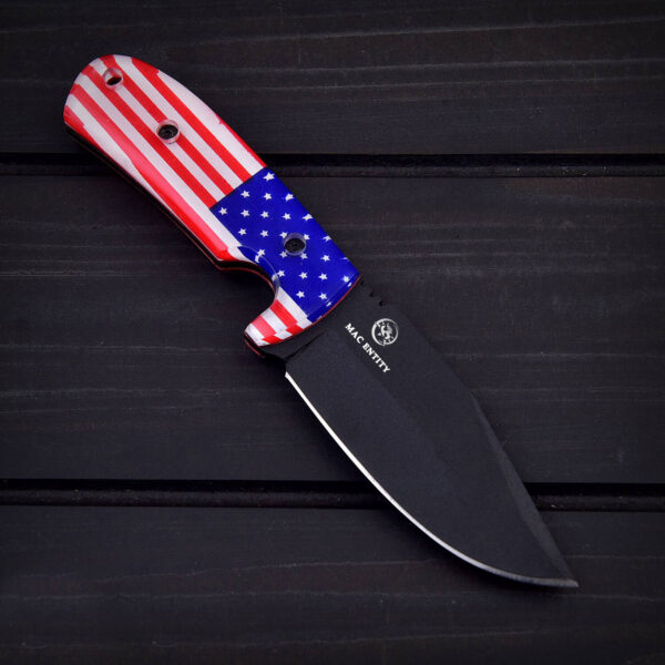 American Black Coated High Carbon Steel Hunting Skinner Knife with Leather Sheath - Image 3