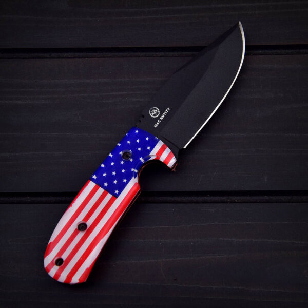 American Black Coated High Carbon Steel Hunting Skinner Knife with Leather Sheath - Image 2