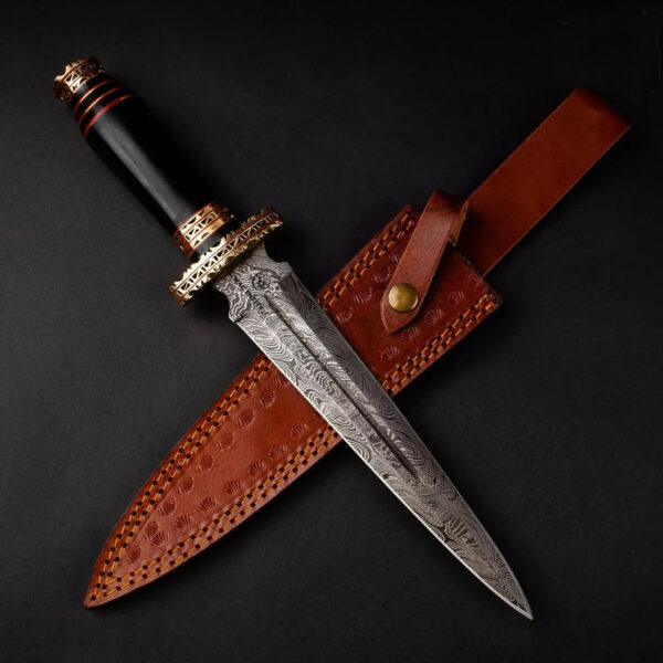 Handmade Damascus Steel Dagger Knife With Leather Sheath