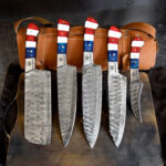American Handmade Damascus Steel Chef Knife Set With Leather Sheath