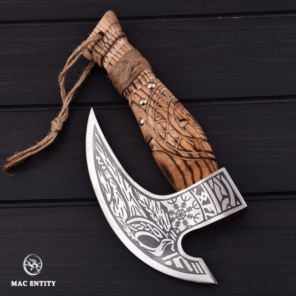 Custom Handmade Viking Pizza Cutter Axe with Leath Sheath