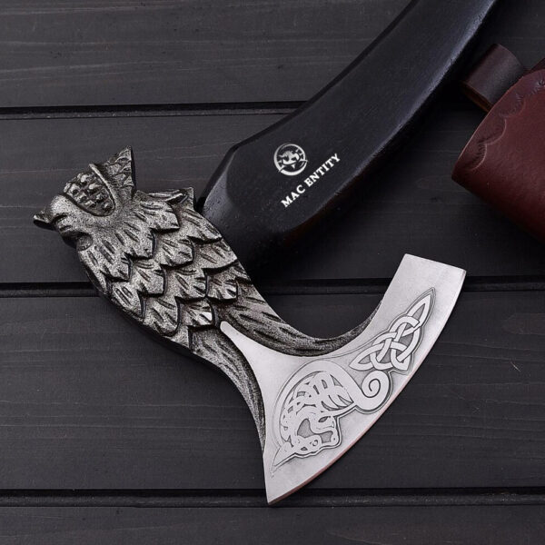 Custom Handmade Wolf Head Viking Axe With Leather Sheath - Image 2