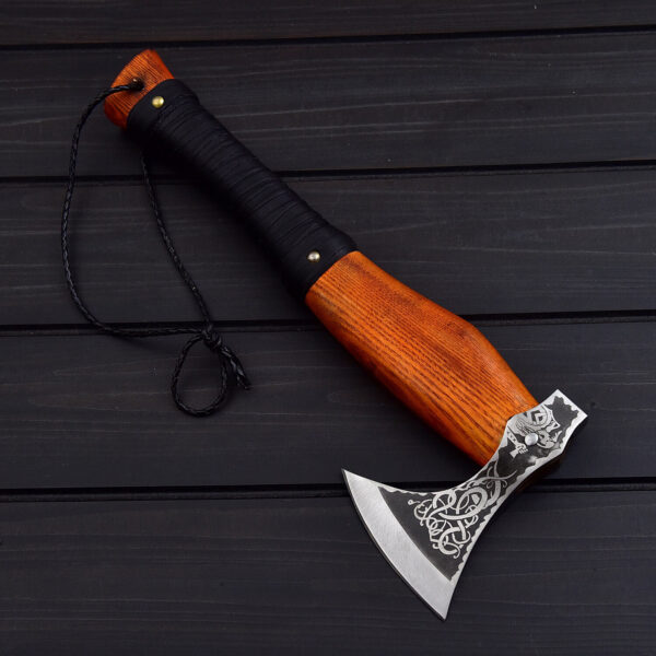 Custom Handmade Devil Tomahawk with Leather Cover - Image 3