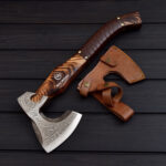 Custom Handmade Viking Etched Axe with Leather Sheath