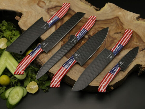 American Handle Handmade Chef Knives Set With Leather Sheath - Image 4