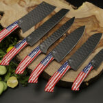American Handle Handmade Chef Knives Set With Leather Sheath