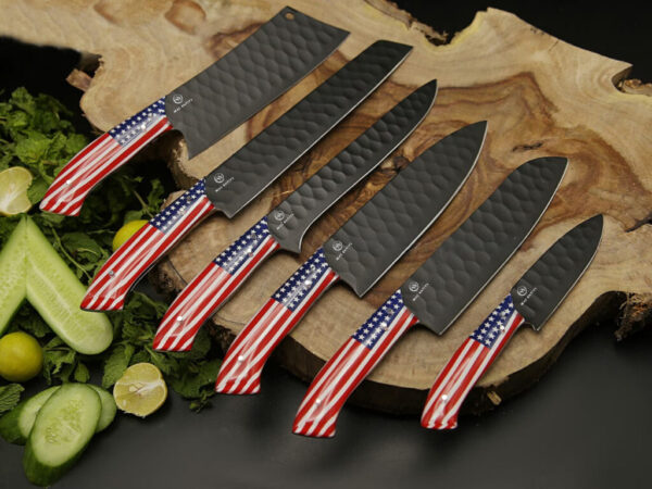 American Handle Handmade Chef Knives Set With Leather Sheath