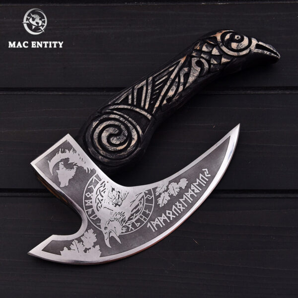 Custom Handmade Viking Pizza Cutter Axe Hand Engraved Handle with Leather Sheath - Image 2