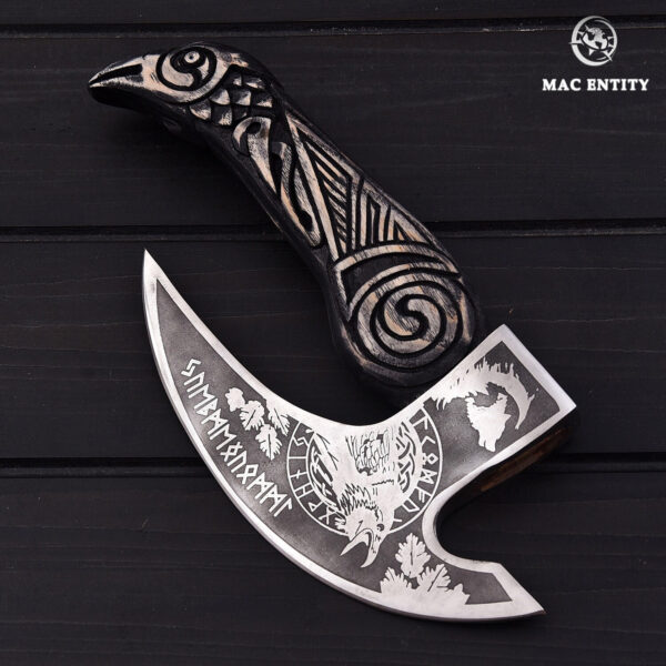 Custom Handmade Viking Pizza Cutter Axe Hand Engraved Handle with Leather Sheath