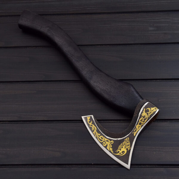 Custom Handmade Golden Lion Tomahawk with Leather Sheath - Image 4