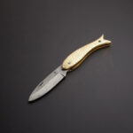 Handmade Engraved EDC Pocket Knife Fish Style with Leather Sheath