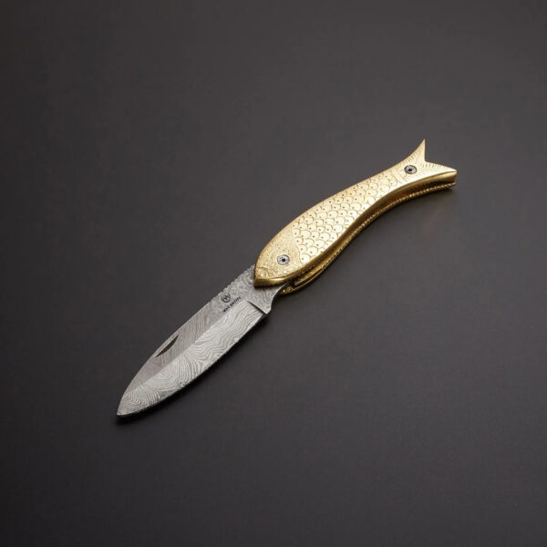 Handmade Engraved EDC Pocket Knife Fish Style with Leather Sheath