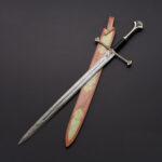 Damascus Steel Anduril Sword Lord of Rings Sword Replica with Leather Sheath