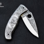 Custom Hand Engraved Pocket Knife D2 Steel With Leather Sheath