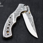 Custom Hand Engraved Pocket Knife D2 Steel with Leather Sheath