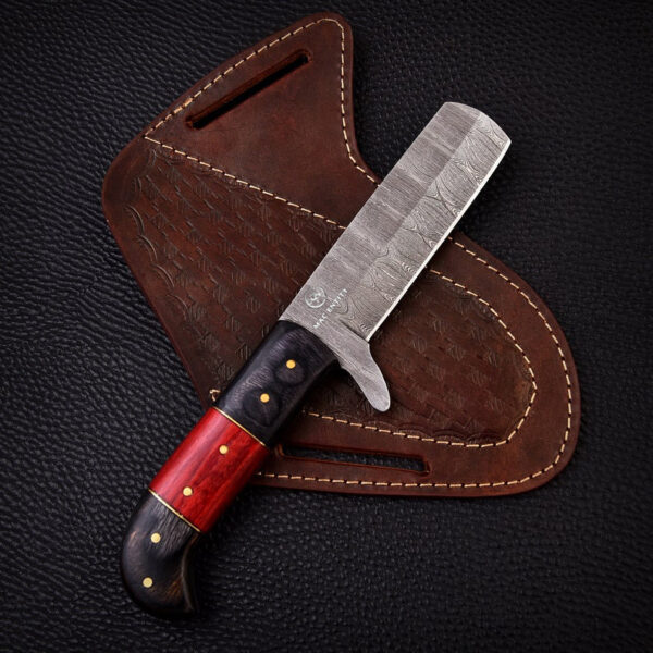 Custom Handmade Damascus Steel Cowboy Bull Cutter Knife with Sheath