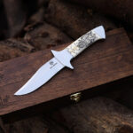 Custom Handmade Hunting Knife Bone Handle With Wooden Gift Box