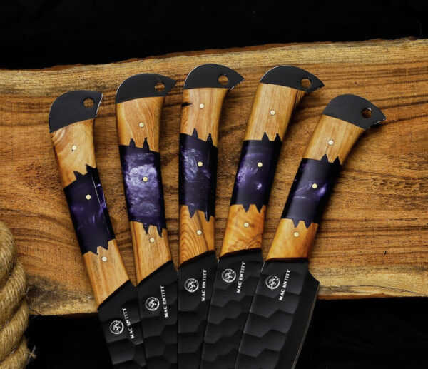 Custom Handmade Kitchen Chef Knives Set Black Carbon Coated with Leather Sheath - Image 2