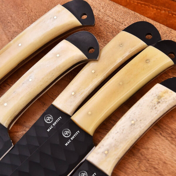 Handmade Black Carbon Coated Chef Knives Set of 5 wit Leather Bag - Image 3