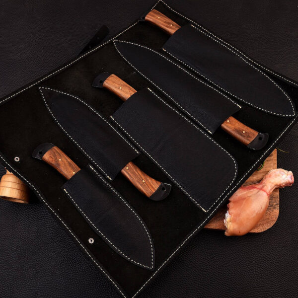 Handmade Black Carbon Coated Chef Knives Set of 5 with Leather Bag - Image 3