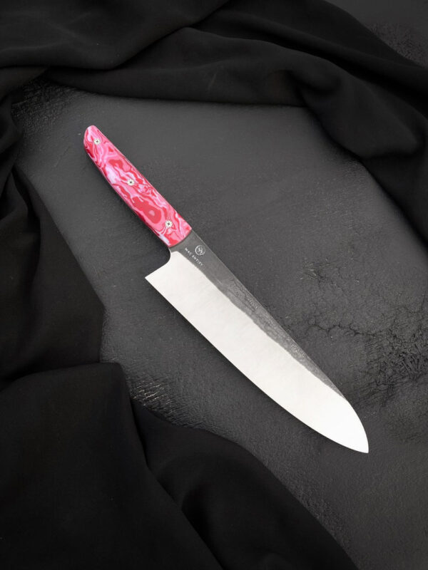 Custom Handmade Chef Knife Resin Handle with Leather Sheath - Image 2