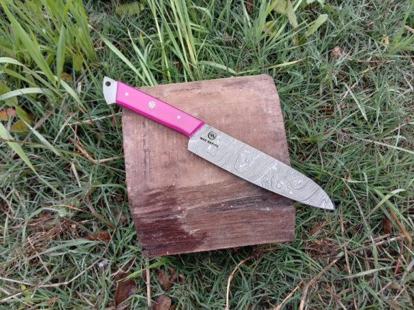 Handmade Damascus Steel Chef Knife with Leather Sheath - Image 3